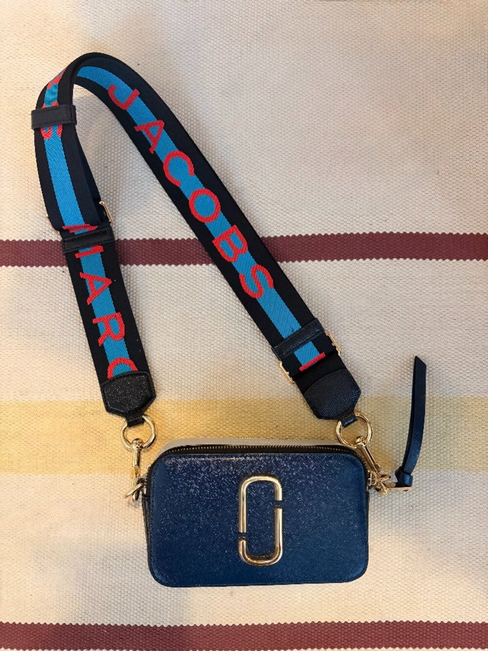 Marc Jacobs The Snapshot Leather Crossbody Bag in Navy Blue / Gold Hardware